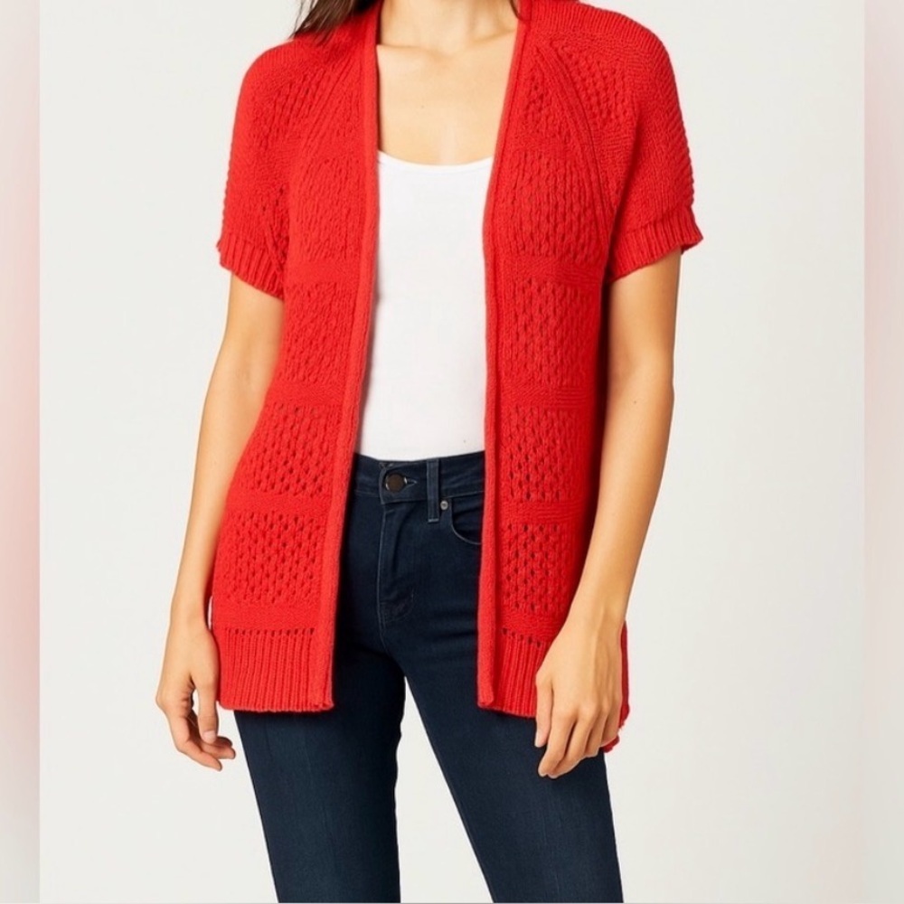 Anthropologie Guinevere Women’s Coral Orange Open Knit Cardigan Sweater